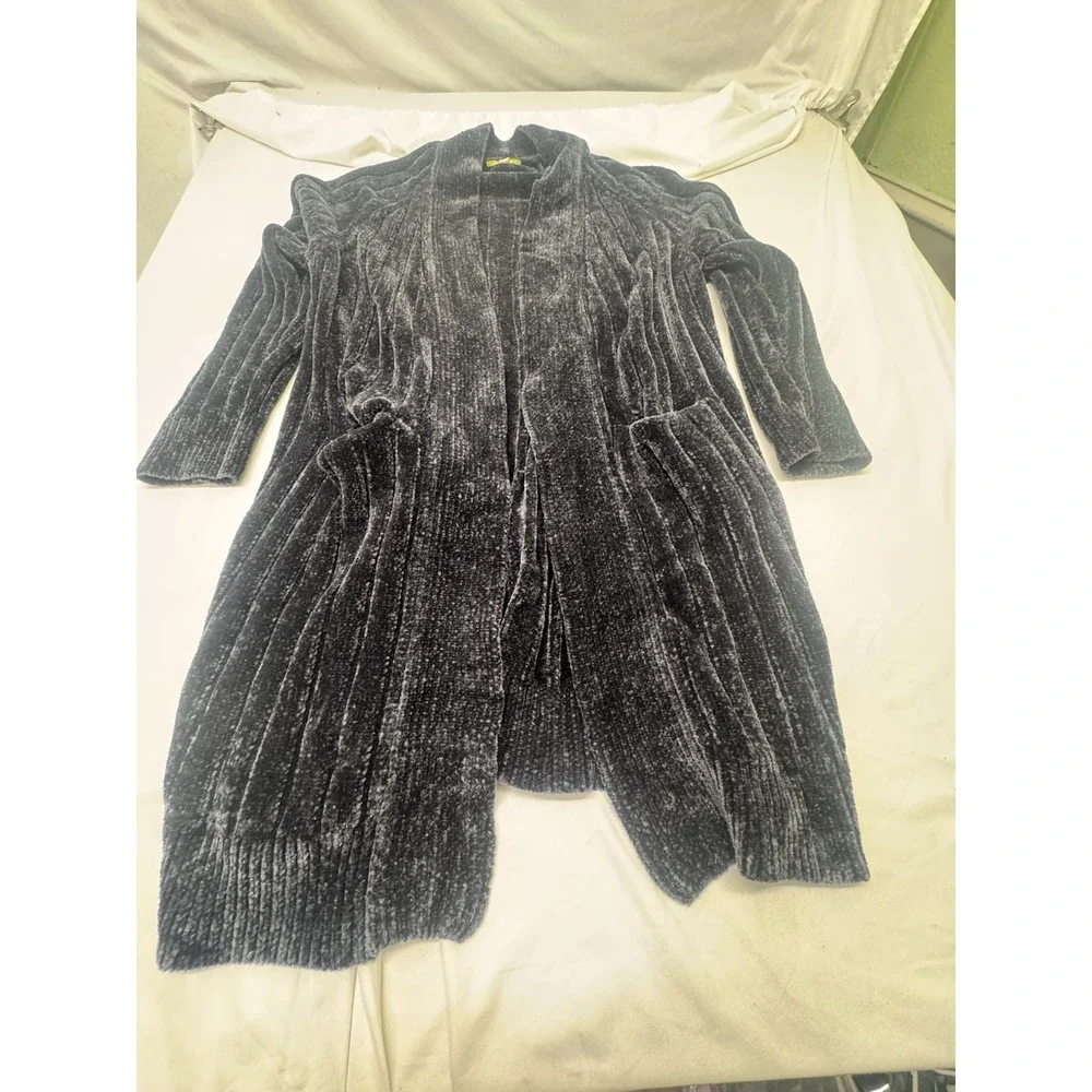 Gianni Bini Gray‎ Chenille Ribbed Open Front Longline Cardigan Sweater Small